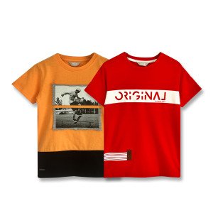 Pamkids Radiant Twilight Blaze: Dynamic Orange and Red T-Shirt Pair for Boys | Stellar Tee Collection with Vibrant Glow (Sizes 1-12 Years)